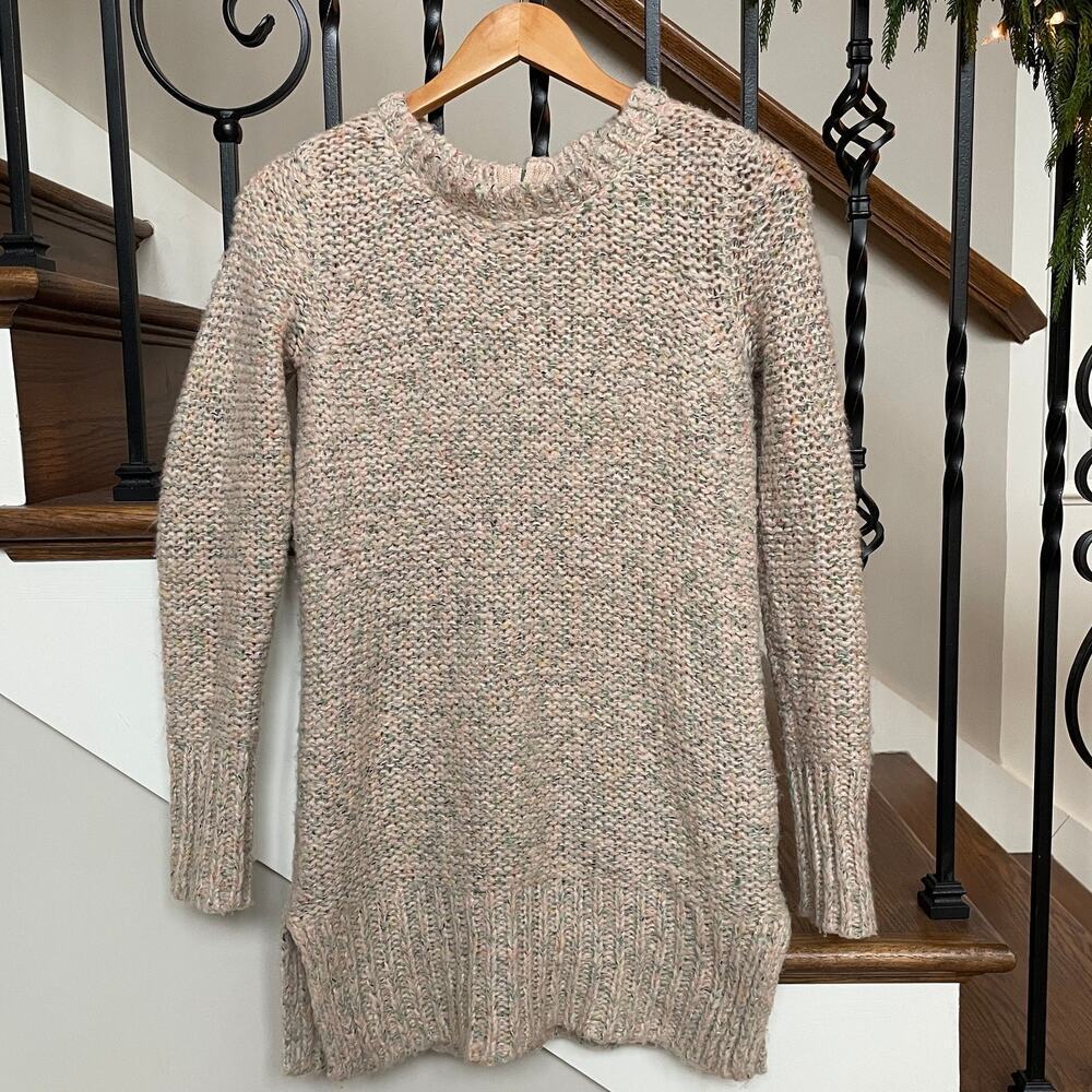 Anthropologie Kaisley Small Sweater | Back Zipper, Pink Beige Knit Pullover, EUC